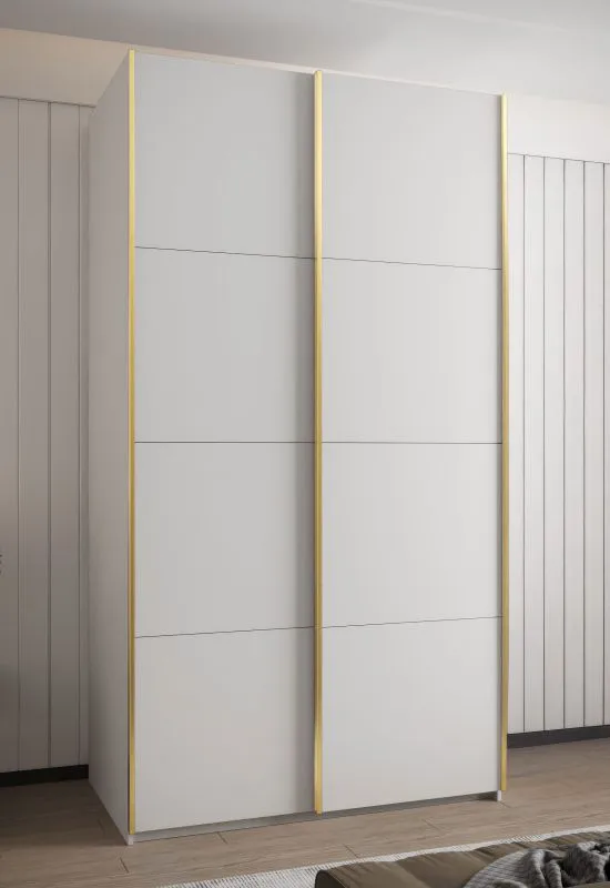 Schiebetürenschrank / Kleiderschrank | 6 Einlegeböden | 6 Fächer | 245,5 x 130 x 64 cm | 2 Kleiderstangen | 2 Schiebetüren | Farbe: Weiß | Soft-Close