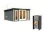 Saunahaus "Anni 3" SET A mit Holzofen, Farbe: Terragrau - 369 x 369 cm (B x T), Grundfläche: 13,32 m²