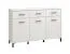 Helles Sideboard mit drei Schubladen Sabas 11, Farbe: Weiß, Griffe & Beine: Schwarz, sechs Fächer, drei Türen, Maße: 90 x 138 x 40 cm, für Wohnzimmer