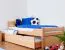 Kinderbett 90 x 200 cm mit Ausziehbett 90 x 190 cm als Gästebett-Funktion (Rollbett) | Massivholz: Buche | Natur Lackiert | inkl. 2. Liegeplatz 90 x 190 cm ausziehbar und 2 Rollrost Abbildung