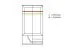 Kleiderschrank | 3 Drehtüren | 3 Fächer | Glasfront| 102 cm breit | Eiche teilmassiv | Farbe: Eiche / Schwarz Abbildung