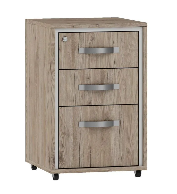 Rollcontainer Cianjur 18, Farbe: Eiche / Weiß - Abmessungen: 70 x 45 x 45 cm (H x B x T)