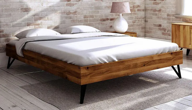 Eiche-Bett massiv | 140 x 200 cm | Wildeiche | Geölt | Natur Abbildung