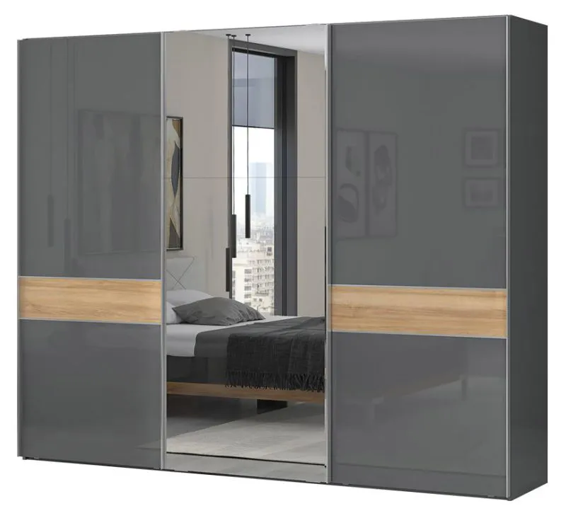 Großer 272 cm breiter Kleiderschrank mit 9 Fächern und 3 Türen | Farbe: Anthrazit Abbildung