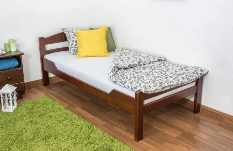 Einzelbett "Easy Premium Line" K1/2n, Buche Vollholz massiv dunkelbraun lackiert - Liegefläche: 90 x 200 cm