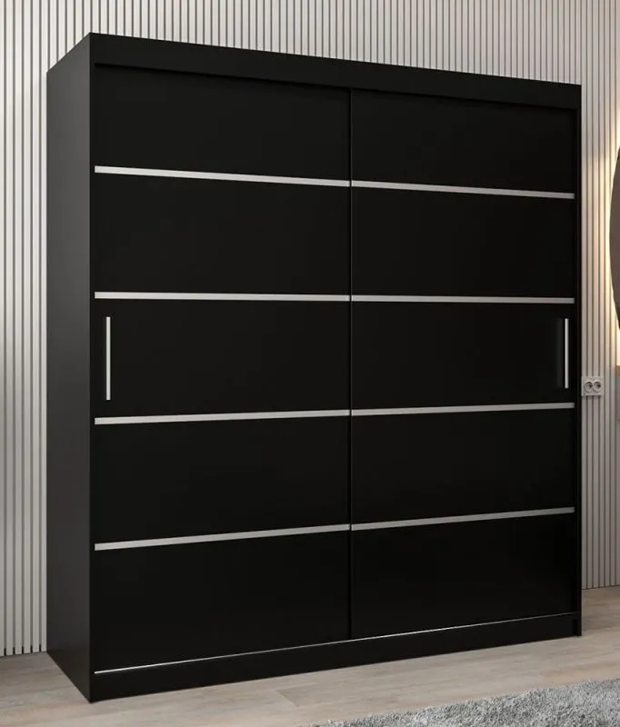 180 cm breiter Schiebetürenschrank mit 2 Türen | 10 Fächer | 2 Kleiderstangen | Farbe: Schwarz Abbildung