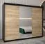 Schiebetürenschrank / Kleiderschrank Bisaurin 6B mit Spiegel, Farbe: Schwarz / Eiche Sonoma - Abmessungen: 200 x 250 x 62 cm ( H x B x T)