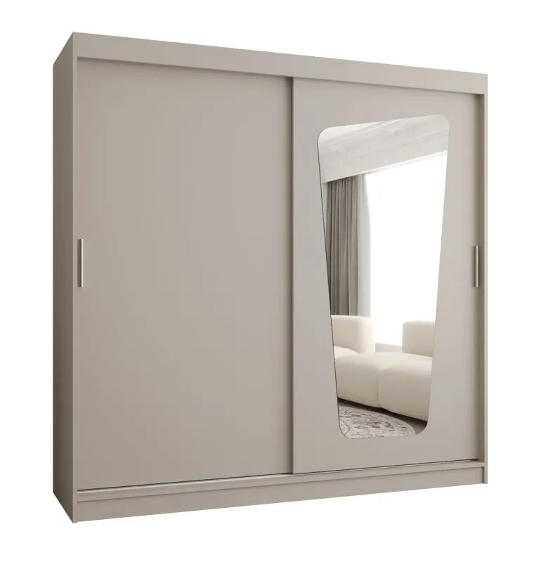 Kleiderschrank / Schiebetürenschrank Aletschhorn 20, Farbe: Kaschmir, 2 Meter breit, 10 Fächer, eine Spiegeltür, zwei Kleiderstangen, Aluminiumschienen