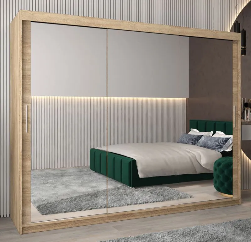 250 cm breiter Kleiderschrank mit 10 Fächern und 3 Türen | Farbe: Sonoma Eiche Abbildung