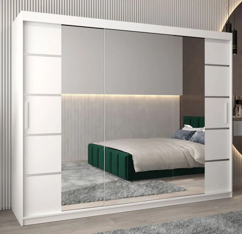 Großer 250 cm breiter Kleiderschrank mit 3 Türen | 10 Fächer | Farbe: Weiß Abbildung