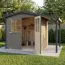 Gartenhaus | 2,77 x 2,03 Meter | Gerätehaus | Beige | Elementbauweise | mit Anbaudach | Satteldach | Weilar 02 | Gerahmte Massivholztür mit Fenstern