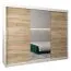 Schiebetürenschrank / Kleiderschrank Jan 06B mit Spiegel, Farbe: Weiß matt / Eiche Sonoma - Abmessungen : 200 x 250 x 62 cm ( H x B x T)