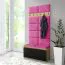 Garderobe 01 mit gepolsterter Sitzbank/Schuhschrank | Artisan/Schwarz/Pink | 215 x 100 x 40 cm | für 8 Paar Schuhe | 6 Kleiderhaken | 4 Fächer