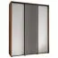 Schiebetürenschrank Mina in Weiß/Eiche, Front aus laminierter Platte, Anti Staubbürsten, Lamellen und Stahlgriff in schwarz, 235,2 x 190 x 60 cm, robust