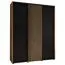 Platzsparender Schiebetürenschrank Tharo in Eiche/Schwarz, viel Stauraum, auch für Wohnzimmer geeignet, Anti Staubbürsten, 235,2 x 200 x 45 cm