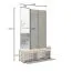Garderobe | 120 x 34 x 202 cm | Eiche Artisan / Beige-Kaschmir | mit Spiegel | 5 Haken | 2 Kipptüren | 2 Fächer | Alexandroupoli 01