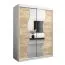Schiebetürenschrank / Kleiderschrank Robinyera 03 mit Spiegel, Farbe: Weiß matt / Eiche Sonoma - Abmessungen: 200 x 150 x 62 cm ( H x B x T)