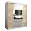 Schiebetürenschrank / Kleiderschrank Robinyera 04 mit Spiegel, Farbe: Weiß matt / Eiche Sonoma - Abmessungen: 200 x 180 x 62 cm ( H x B x T)