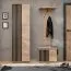 Garderobe Komplett - Set B Angvik, 3-teilig, Farbe: Eiche / Schwarz, ein Garderobenschrank, ein Schuhschrank mit Sitzgelegenheit, vier Haken, inkl. Sitzkissen
