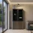 Vitrine Cikarang 15, Farbe: Schwarz / Eiche - Abmessungen: 200 x 106 x 40 cm (H x B x T)
