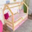 Kinderbett / Hausbett Kiefer Vollholz massiv natur D3, Schublade: Rosa, inkl. Lattenrost - Liegefläche: 80 x 160 cm (B x L)