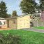 Einzelgarage mit Carport GR 78 | Fichten- und Kiefernholz | Grundfläche 42,31 m² | Holzgarage mit Anbaudach | Doppelflügeltor, Doppelfenster und Einzeltür
