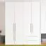 Drehtürenschrank / Kleiderschrank mit LED-Rahmen Siumu 29, Farbe: Weiß / Weiß Hochglanz - 226 x 187 x 60 cm (H x B x T)