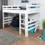 Hochbett für Jugendliche 120 x 190 cm | Massivholz: Buche | Weiß Lackiert | umbaubar in Einzelbett | Premium-Qualität | inkl. Rollrost Abbildung