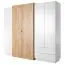 230 cm breiter Kleiderschrank mit 5 Türen, 8 Fächern und 2 Schubladen | Farbe: Eiche / Weiß | Tiefe: 52 cm Abbildung