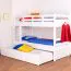 Etagenbett + Bettkasten für Jugendliche 90 x 200 cm | Massivholz: Buche | Weiß Lackiert | umbaubar in 2 Einzelbetten | inkl. Bettkasten | inkl. Rollroste Abbildung