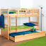 Etagenbett + Ausziehbett für Kinder 90 x 200 cm | Massivholz: Buche | Natur Lackiert | inkl. Stauraum/Ausziehbett | umbaubar in 2 Einzelbetten | inkl. Rollroste Abbildung