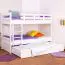 Etagenbett + Ausziehbett für Kinder 90 x 200 cm | Massivholz: Buche | Weiß Lackiert | inkl. Stauraum/Ausziehbett | umbaubar in 2 Einzelbetten | inkl. Rollroste Abbildung