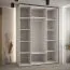 Kleiderschrank Mina mit Schiebetüren in Weiß/Schwarz gehalten, moderne Optik, viel Stauraum, Lamellen in Eiche, Anti Staubbürsten, 235,2 x 170 x 60 cm