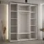 Weißer Schiebetürenschrank Mina, Schwarze Lamellen, Schwarzer Stahlgriff, platzsparend, viel Stauraum, Anti Staubbürsten, 235,2 x 200 x 60 cm