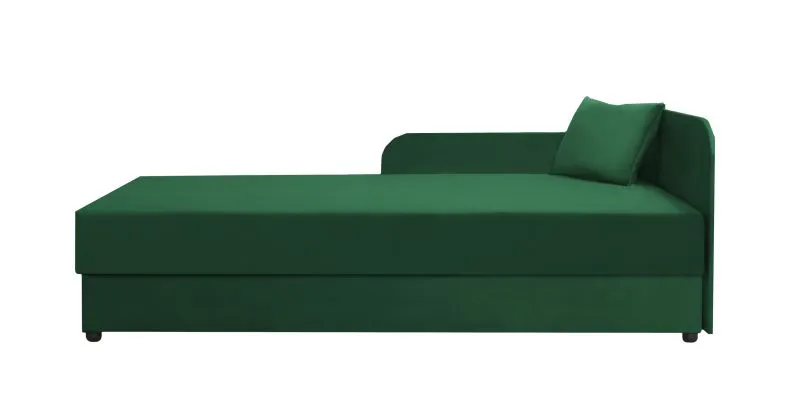 Einzelbett / Gästebett Lobatos 50, Farbe: Dunkelgrün, Kopfteil rechts, inkl. Kissen, Bonellfederkernung, aufklappbarer Stauraum, Liegefläche: 90 x 195 cm