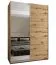 Kleiderschrank / Schiebetürenschrank | 245,5 x 170 x 64 cm | 11 Fächer | 2 Kleiderstangen | 2 Schiebetüren | Soft-Close | Spiegel | Farbe: Eiche Artisan