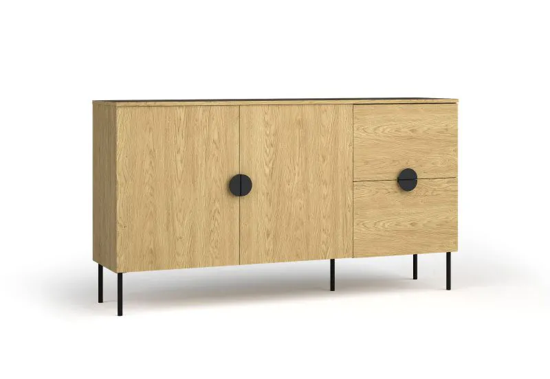 Sideboard / Kommode mit zwei Schubladen Amfipoli 02, Soft-Close-Funktion, Farbe: Eiche Baltic, zwei Türen, Maße: 87,5 x 160 x 40 cm, zwei Fächer