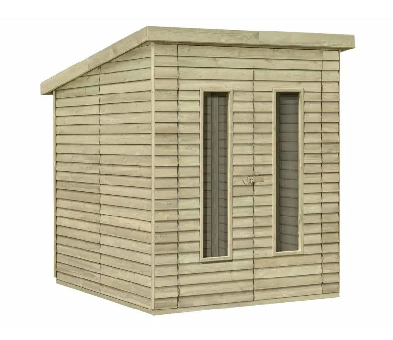 Gerätehaus 13, aus Kiefernholz, kesseldruckimprägniert grün, inkl. Dachpappe, Pultdach, hohe Doppeltür - Außenmaße: 216 x 180 x 230 cm (L x B x H)