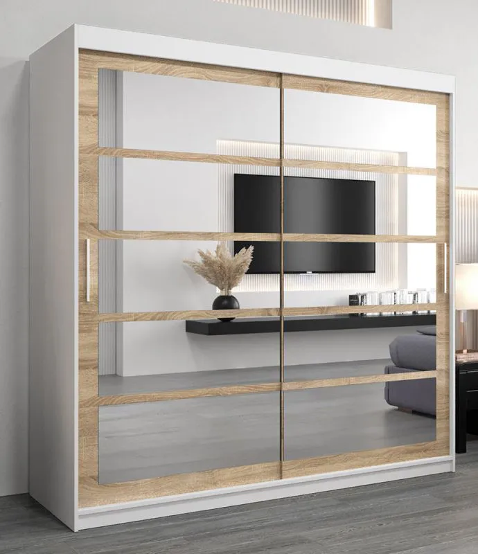 2 Meter breiter Kleiderschrank mit 2 Türen | Farbe: Sonoma Eiche / Weiß Abbildung