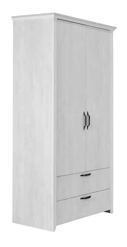 117 cm breiter Kleiderschrank mit 2 Türen und 2 Schubladen | Farbe: Weiß | Tiefe: 58 cm Abbildung
