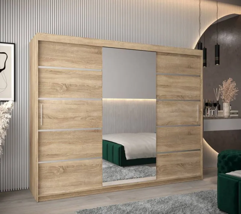 250 cm breiter Kleiderschrank mit 10 Fächern und 3 Türen | Farbe: Sonoma Eiche Abbildung