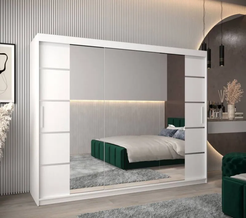 250 cm breiter Kleiderschrank mit 3 Türen | 10 Fächer | Farbe: Weiß Abbildung