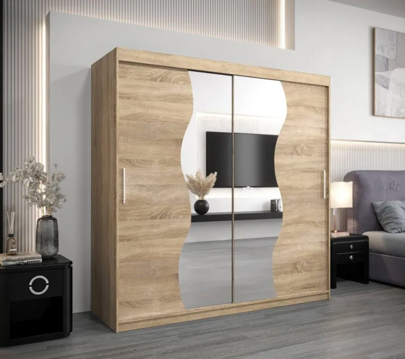 200 cm breiter Kleiderschrank mit 10 Fächern und 2 Türen | Farbe: Sonoma Eiche Abbildung