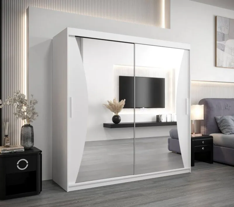 200 cm breiter Kleiderschrank mit 2 Türen | 10 Fächer | Farbe: Weiß Abbildung