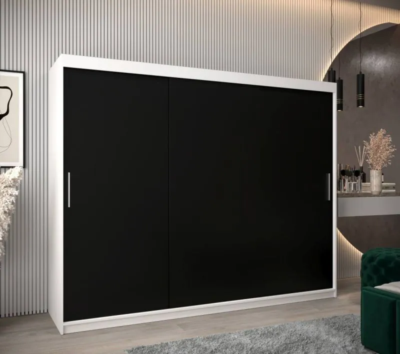 250 cm breiter Kleiderschrank mit 10 Fächern und 3 Türen | Farbe: Weiß / Schwarz Abbildung