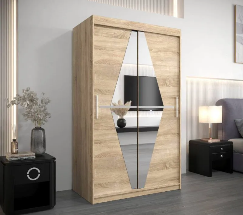 120 cm breiter Kleiderschrank mit 2 Türen | 5 Fächer | Farbe: Sonoma Eiche Abbildung
