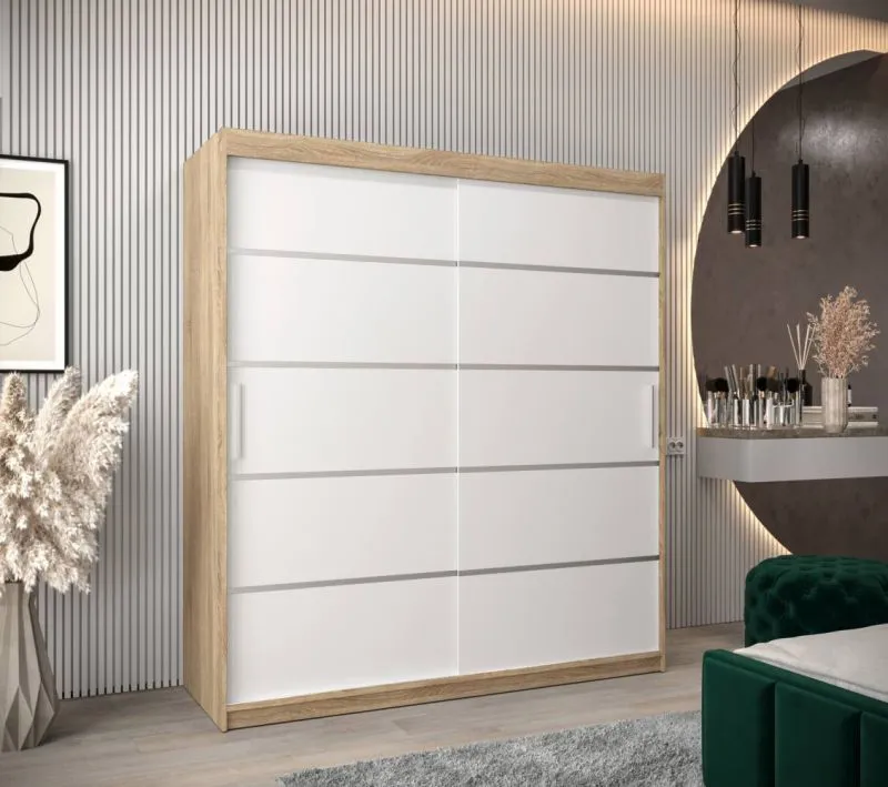 180 cm breiter Kleiderschrank mit 10 Fächern und 2 Türen | Farbe: Sonoma Eiche / Weiß Abbildung