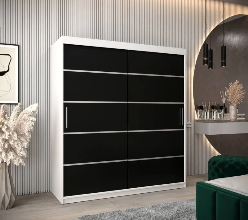180 cm breiter Kleiderschrank mit 10 Fächern und 2 Türen | Farbe: Weiß / Schwarz Abbildung