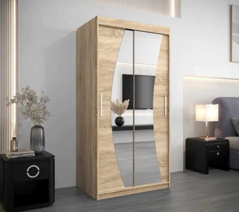 100 cm breiter Kleiderschrank mit 2 Türen | 5 Fächer | Farbe: Sonoma Eiche Abbildung