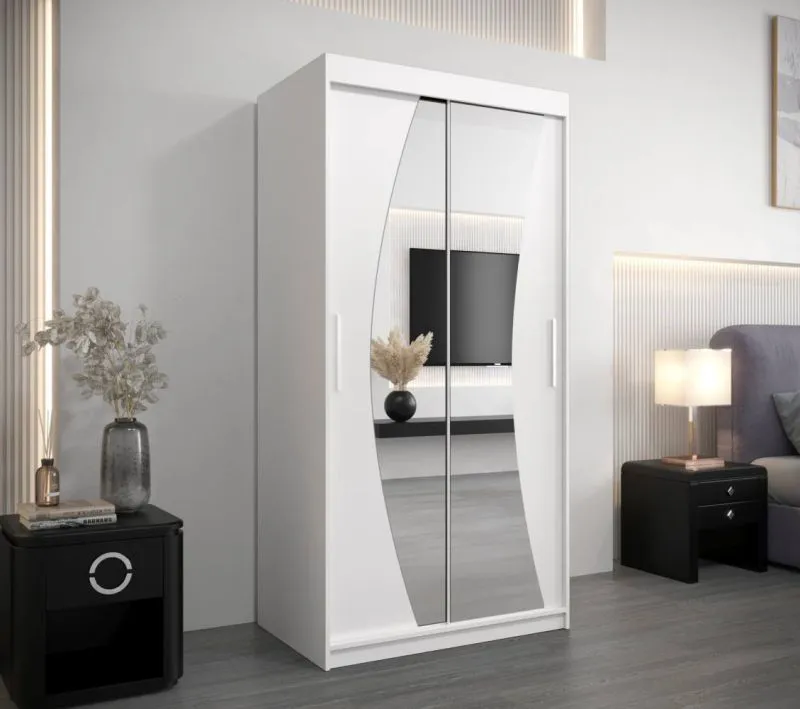 100 cm breiter Kleiderschrank mit 2 Türen | 5 Fächer | Farbe: Weiß Abbildung